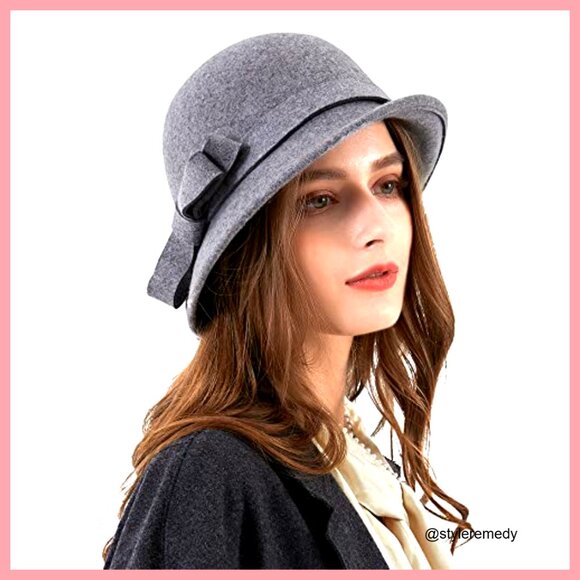 Wool Felt Fedora Hat with Bow Adjustable Drawstring Vintage Style main image 7